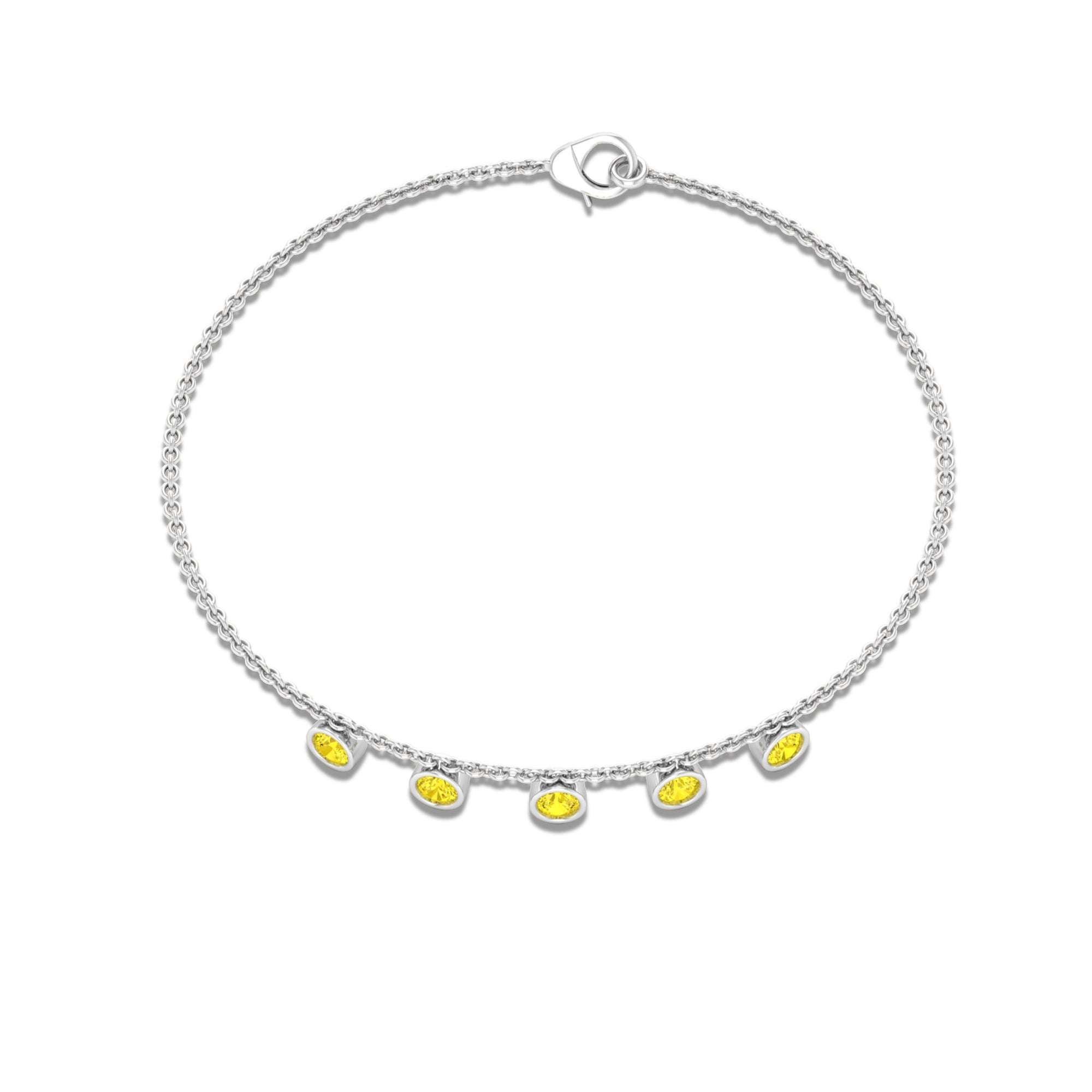 Round Yellow Sapphire Station Chain Bracelet Yellow Sapphire - ( AAA ) - Quality - Rosec Jewels