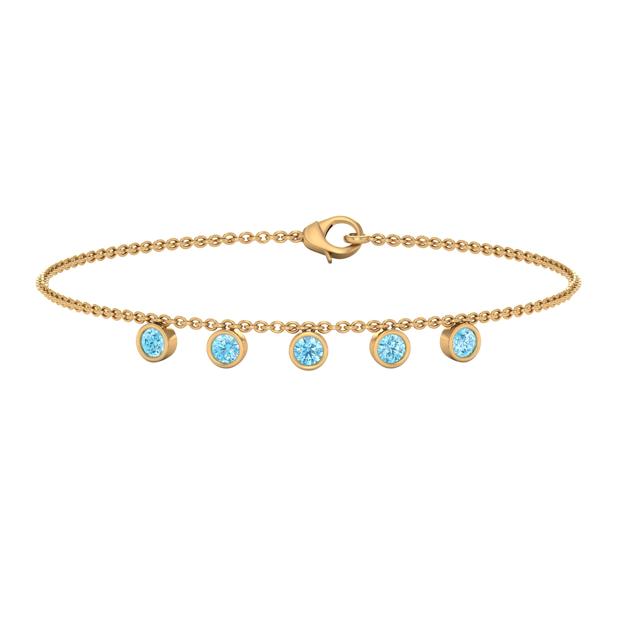 1.25 CT Bezel Set Aquamarine Station Chain Bracelet Aquamarine - ( AAA ) - Quality - Rosec Jewels