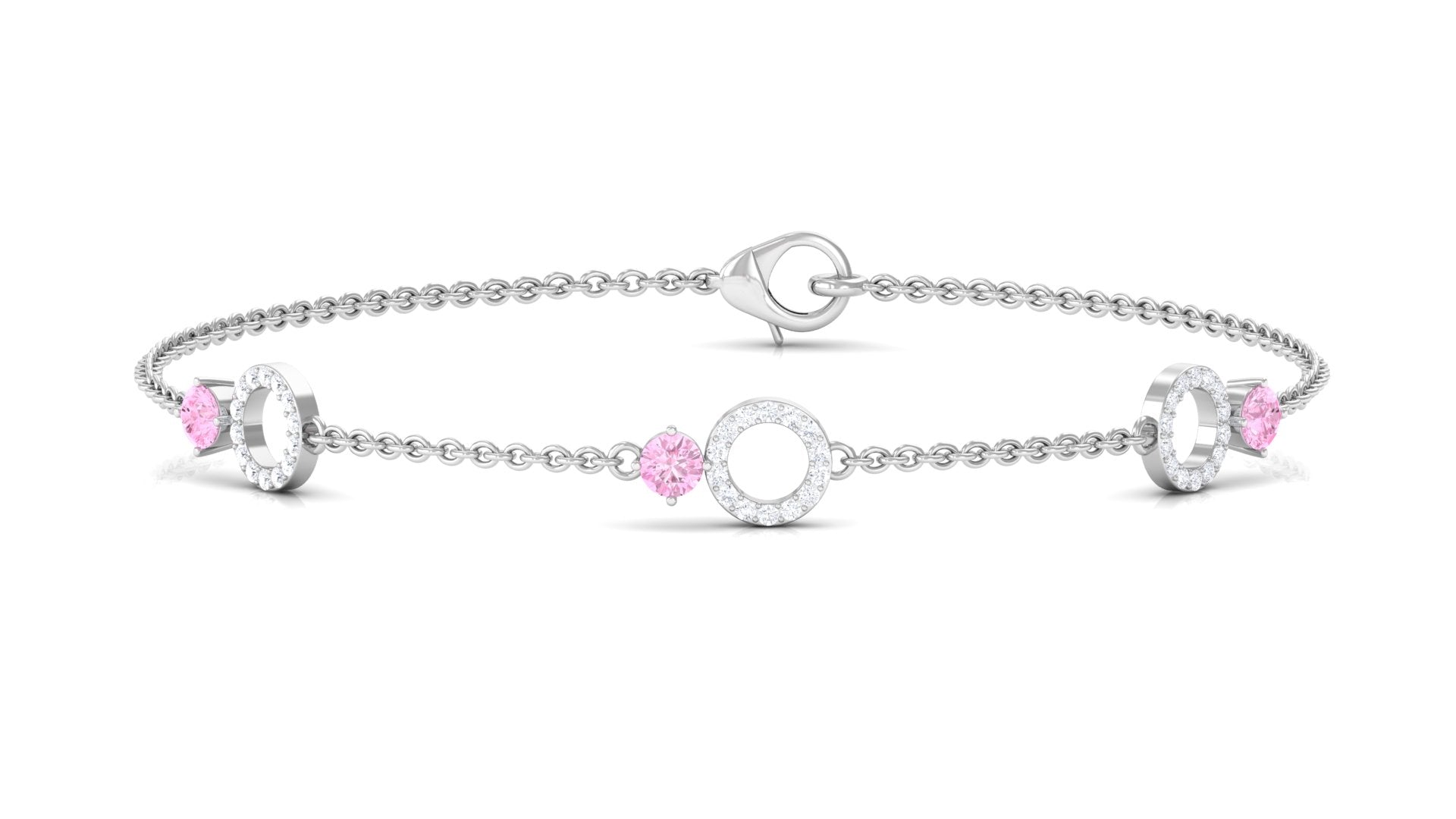 Minimal Pink Sapphire and Diamond Station Chain Bracelet Pink Sapphire - ( AAA ) - Quality - Rosec Jewels