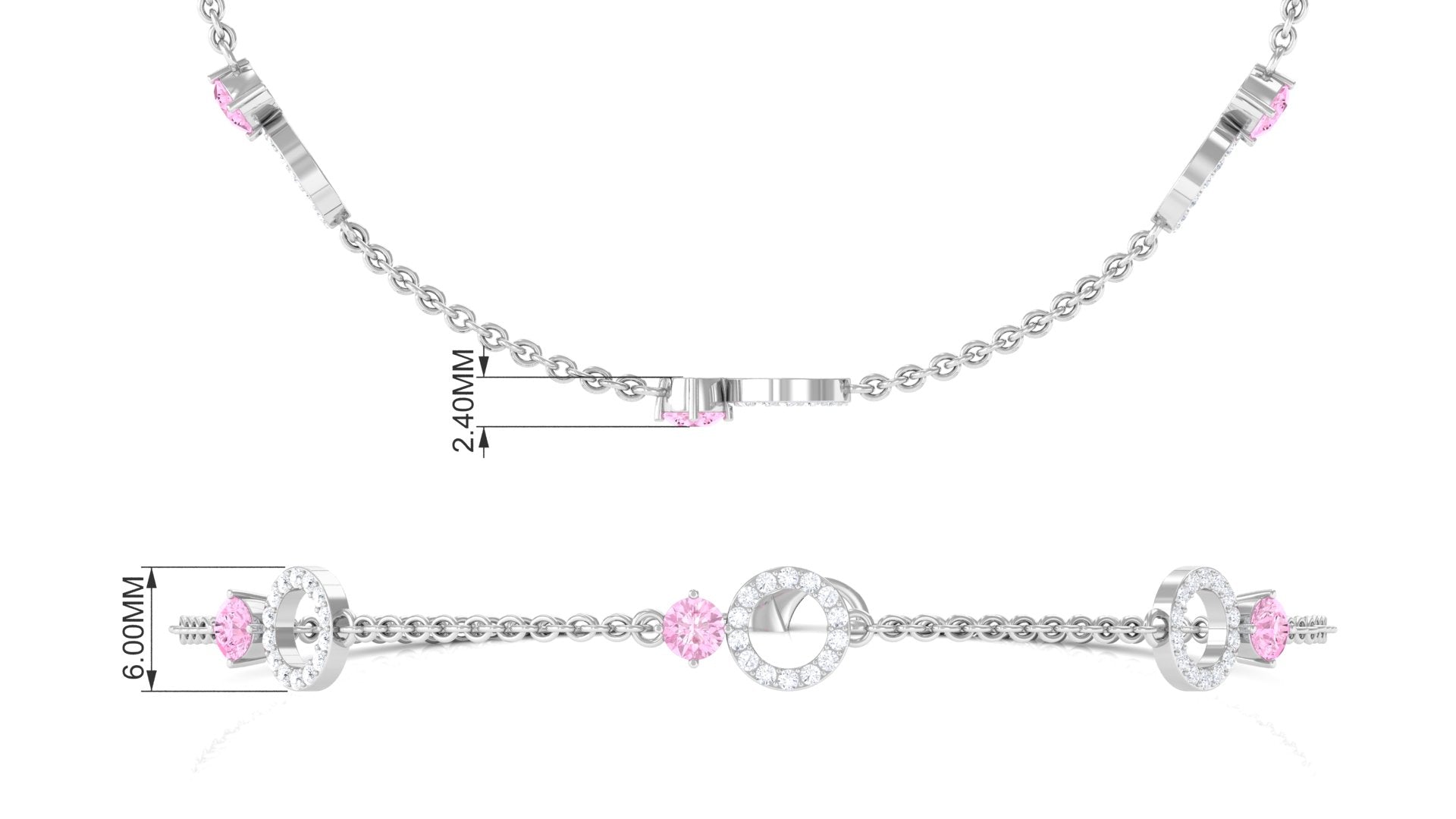 Minimal Pink Sapphire and Diamond Station Chain Bracelet Pink Sapphire - ( AAA ) - Quality - Rosec Jewels