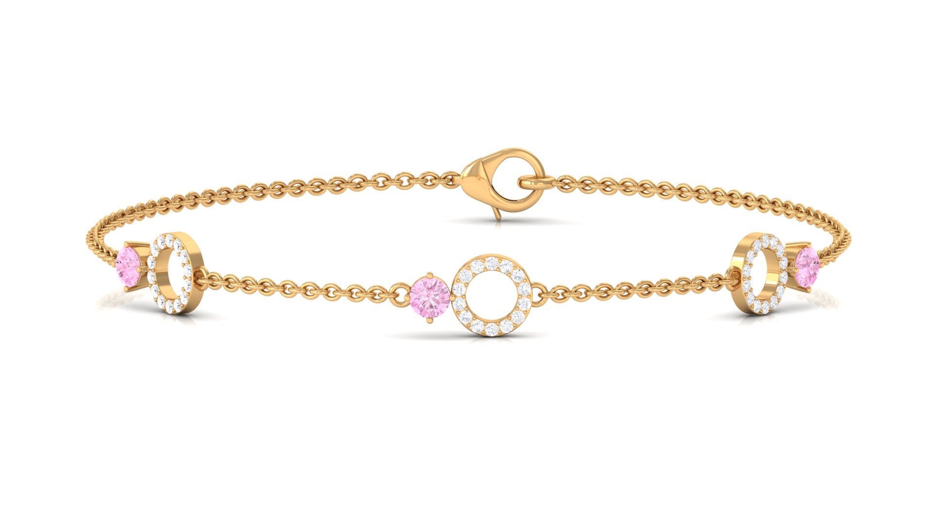 Minimal Pink Sapphire and Diamond Station Chain Bracelet Pink Sapphire - ( AAA ) - Quality - Rosec Jewels