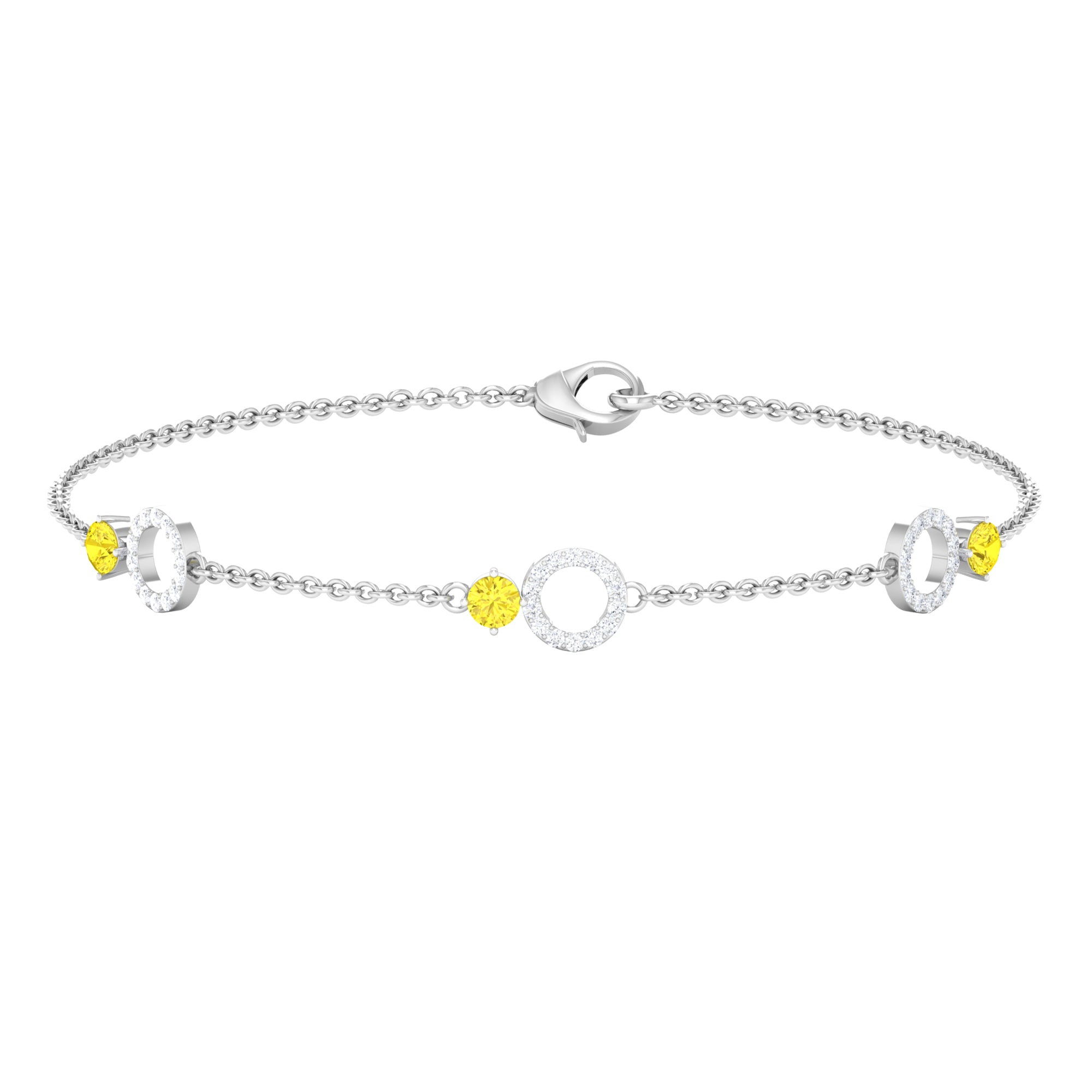 Minimal Yellow Sapphire and Diamond Station Chain Bracelet Yellow Sapphire - ( AAA ) - Quality - Rosec Jewels