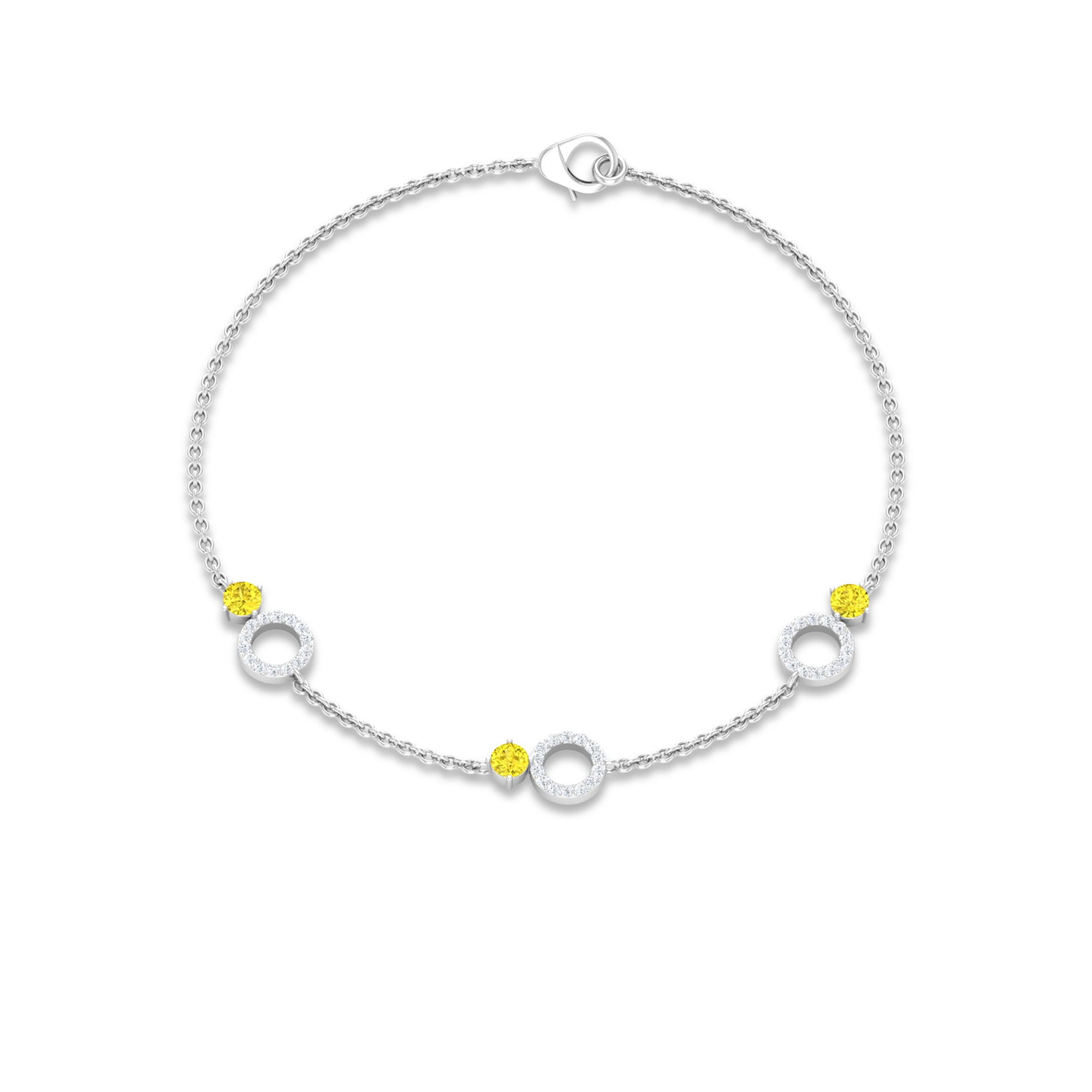 Minimal Yellow Sapphire and Diamond Station Chain Bracelet Yellow Sapphire - ( AAA ) - Quality - Rosec Jewels