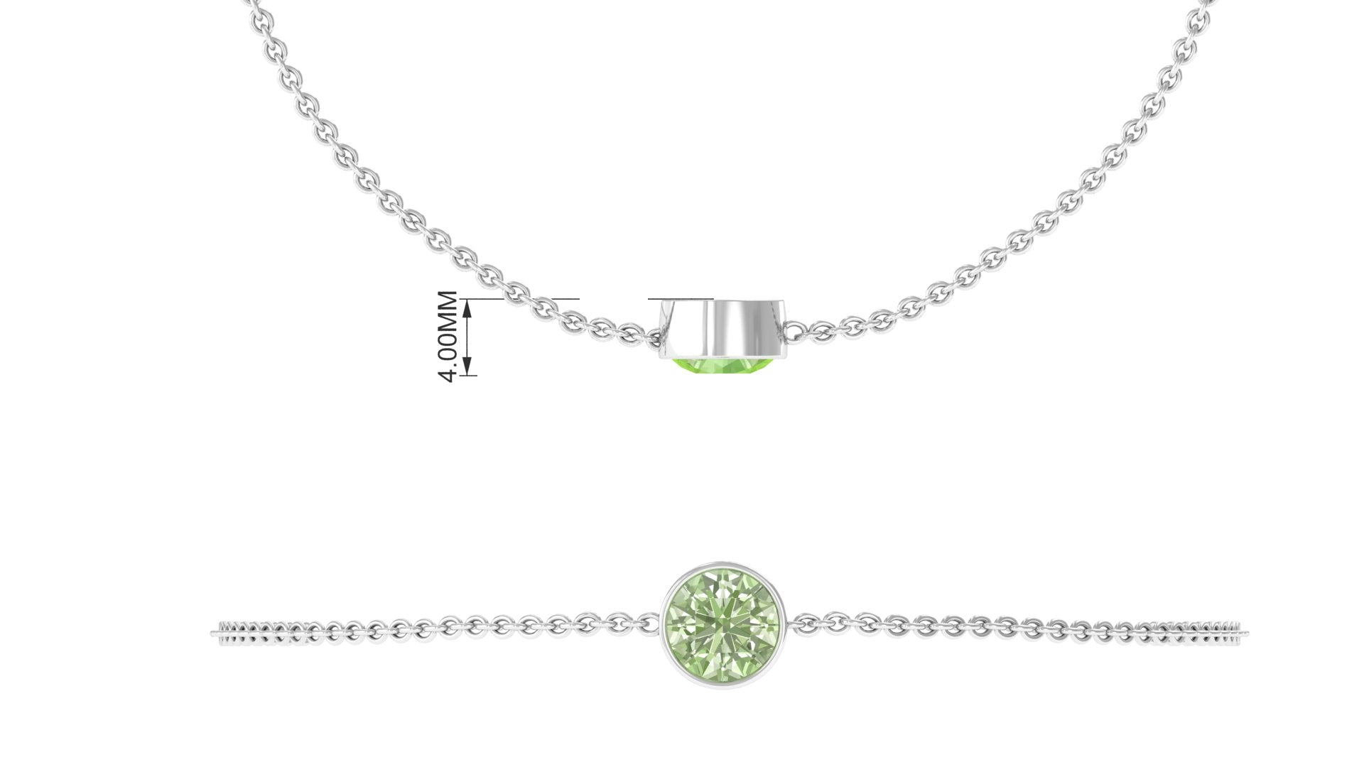 Bezel Set Round Green Sapphire Solitaire Chain Bracelet Green Sapphire - ( AAA ) - Quality - Rosec Jewels