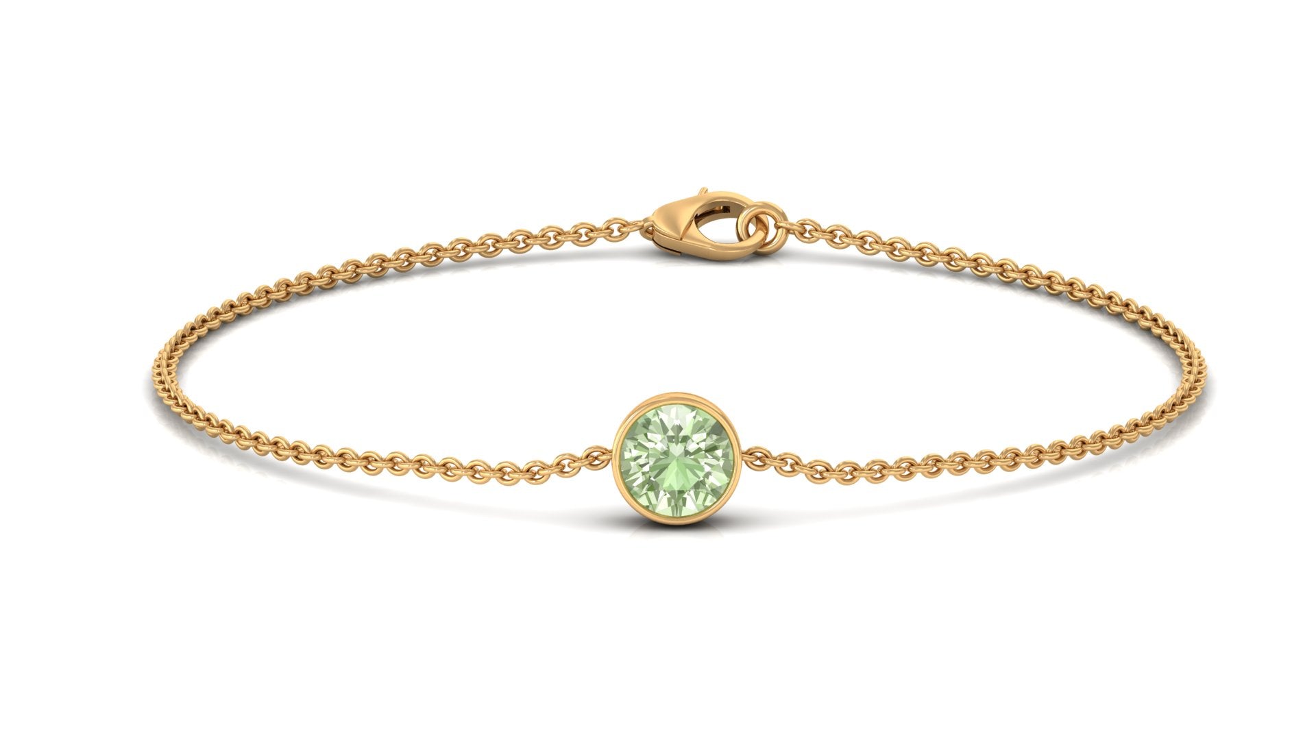 Bezel Set Round Green Sapphire Solitaire Chain Bracelet Green Sapphire - ( AAA ) - Quality - Rosec Jewels