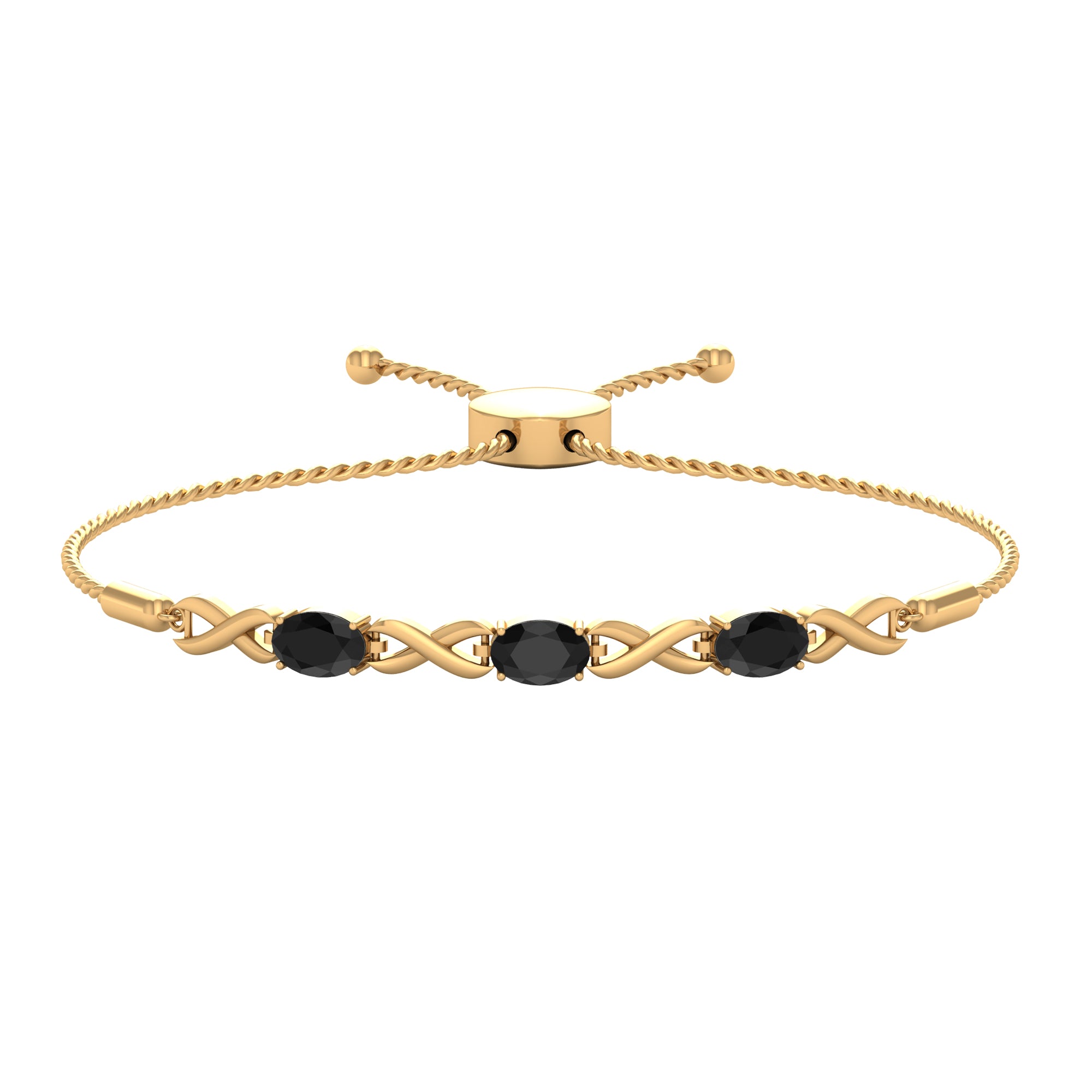 1.25 CT Oval Cut Black Onyx and Gold Infinity Link Bolo Bracelet Black Onyx - ( AAA ) - Quality - Rosec Jewels