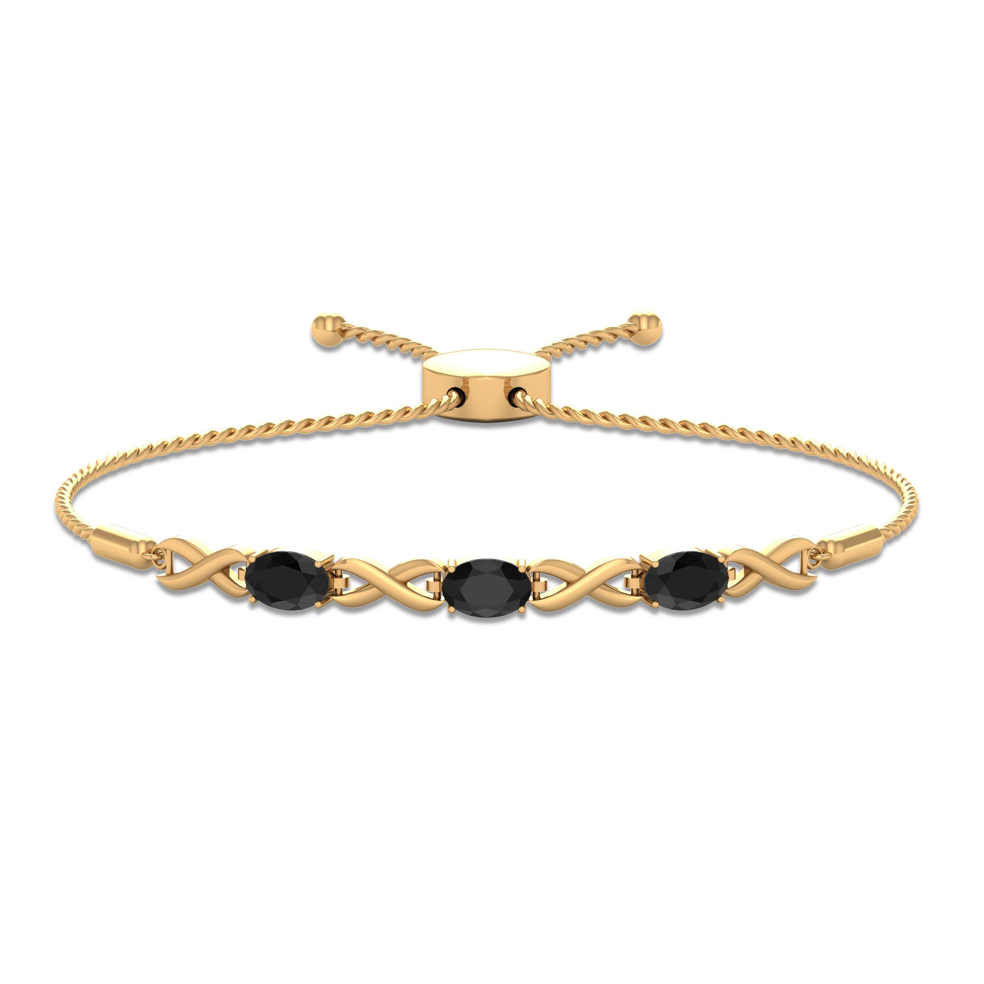 1.25 CT Oval Cut Black Onyx and Gold Infinity Link Bolo Bracelet Black Onyx - ( AAA ) - Quality - Rosec Jewels