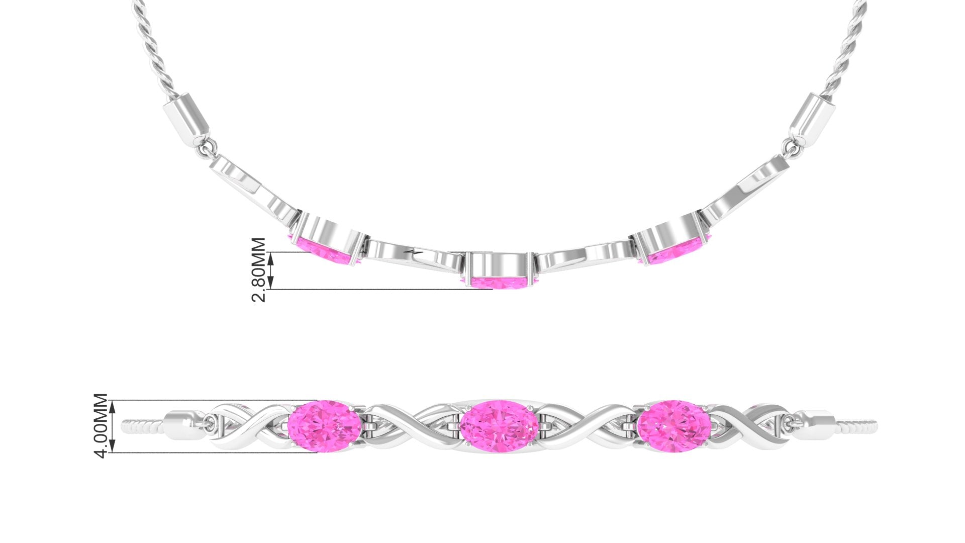 Oval Shape Pink Sapphire Infinity Link Bolo Bracelet Pink Sapphire - ( AAA ) - Quality - Rosec Jewels