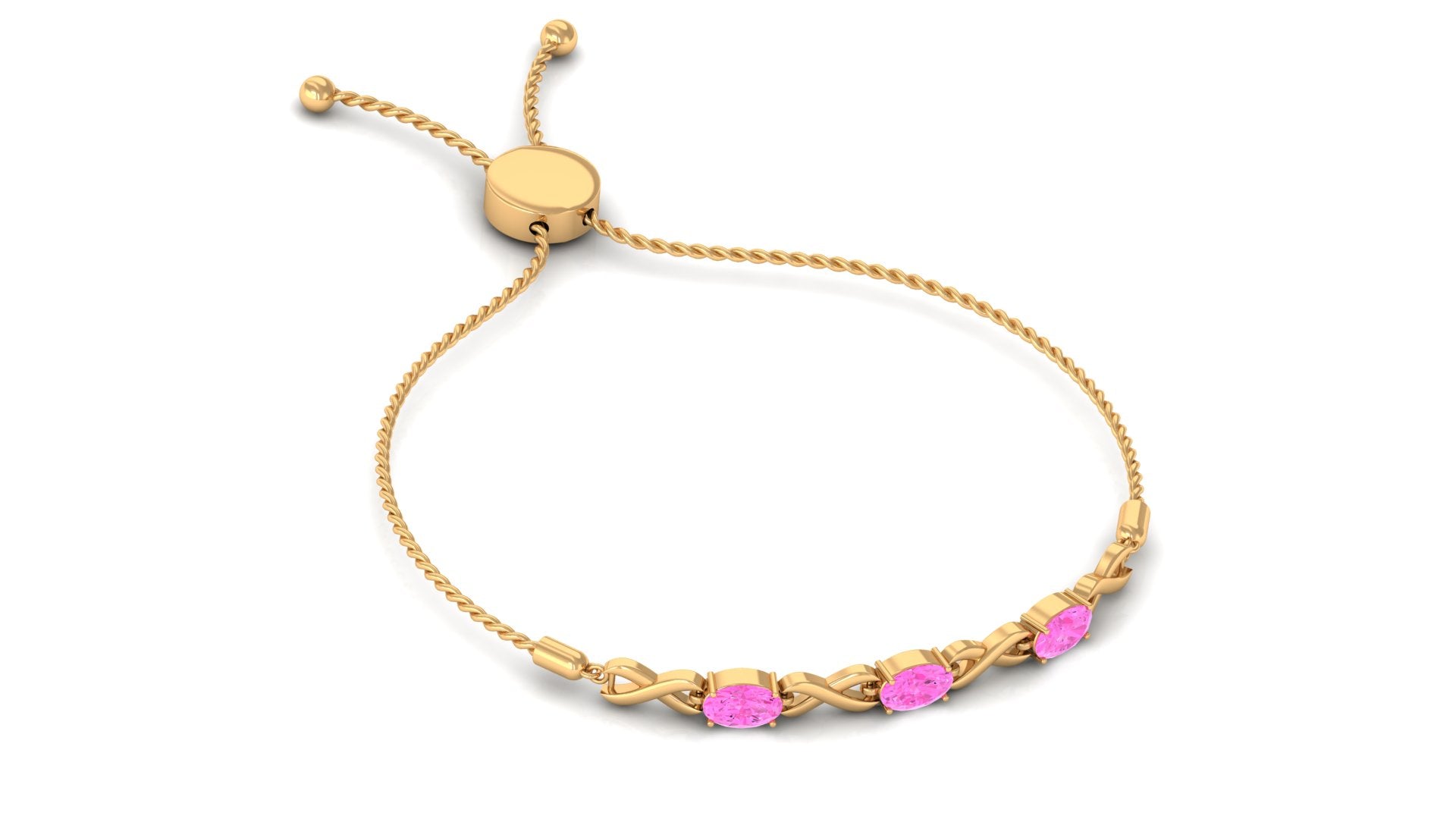 Oval Shape Pink Sapphire Infinity Link Bolo Bracelet Pink Sapphire - ( AAA ) - Quality - Rosec Jewels