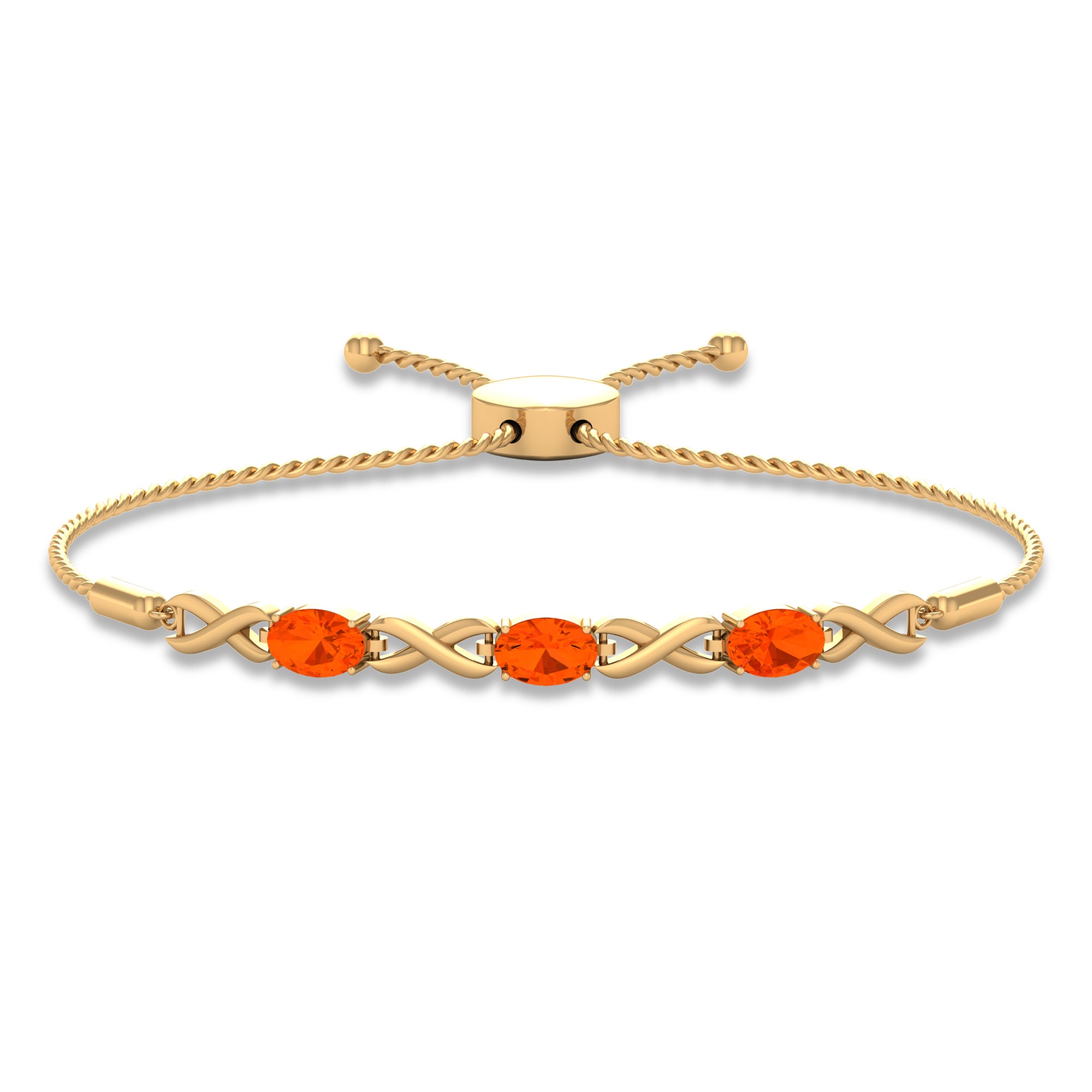 3/4 CT Oval Cut Fire Opal and Gold Infinity Link Bolo Bracelet Fire Opal - ( AAA ) - Quality - Rosec Jewels