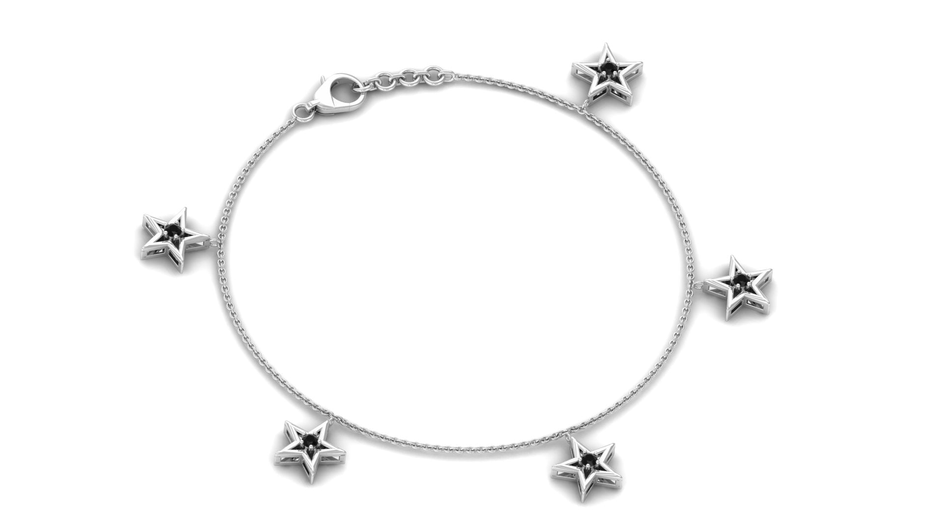 0.25 CT Black Diamond and Gold Star Charm Chain Bracelet Black Diamond - ( AAA ) - Quality - Rosec Jewels