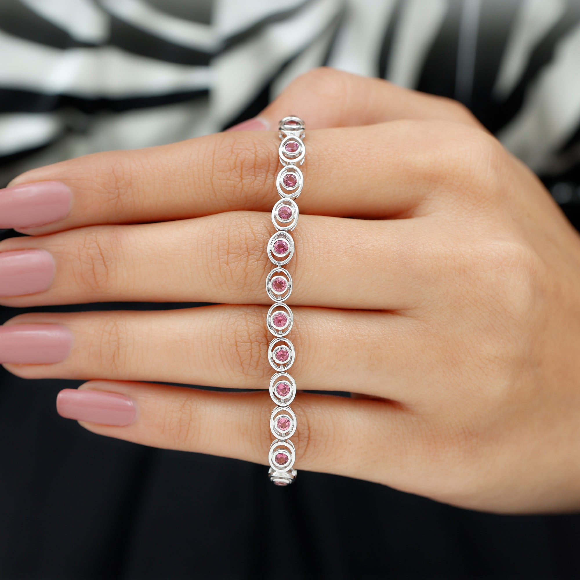 Bezel Set Natural Pink Tourmaline Tennis Bracelet Pink Tourmaline - ( AAA ) - Quality - Rosec Jewels