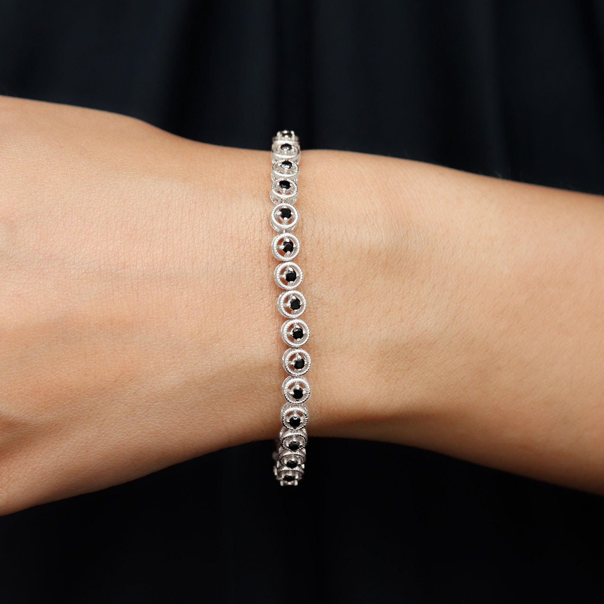 Lab Grown Black Diamond Tennis Bracelet with Rope Frame Lab Created Black Diamond - ( AAAA ) - Quality - Rosec Jewels