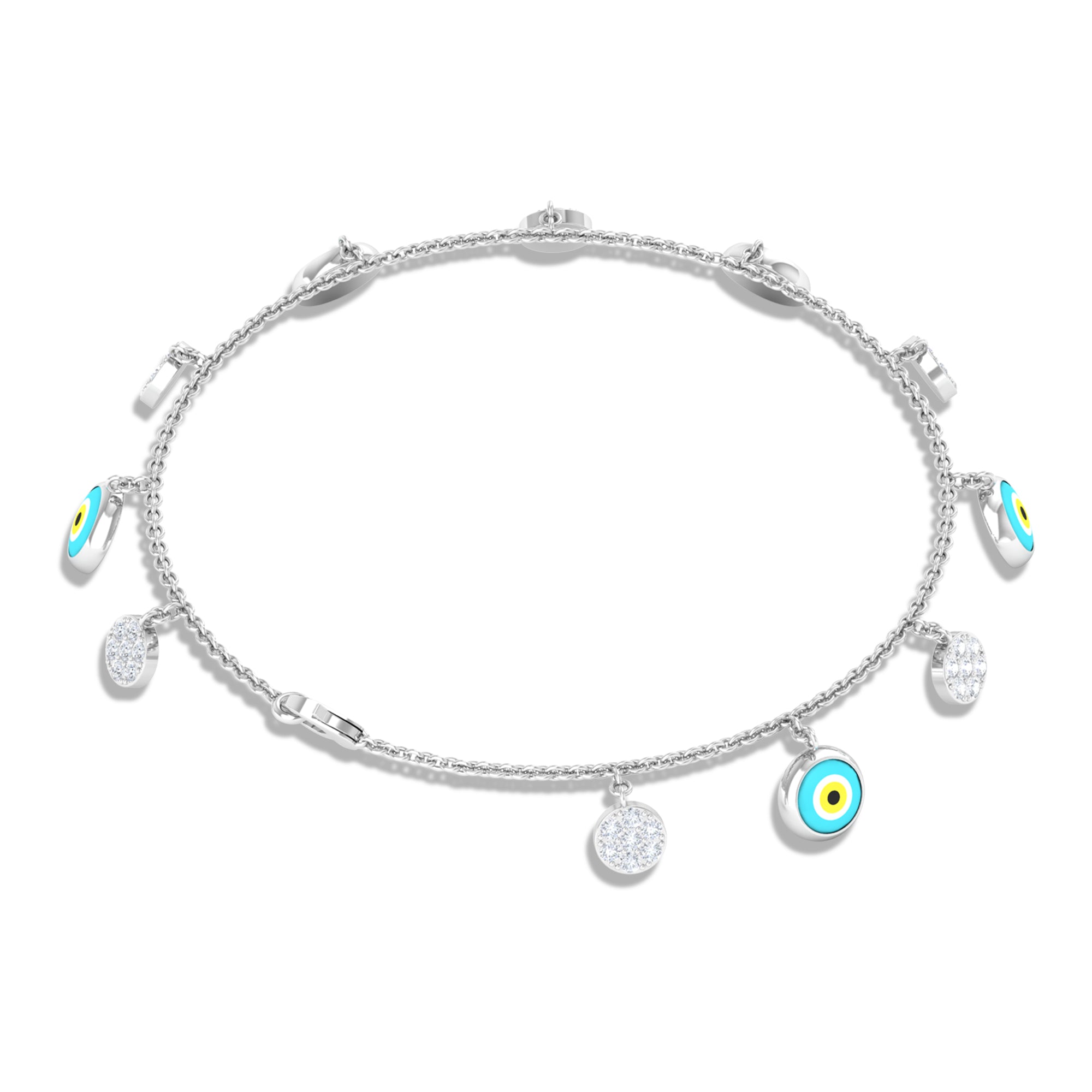 Diamond Evil Eye Chain Charm Bracelet Diamond - ( HI-SI ) - Color and Clarity - Rosec Jewels