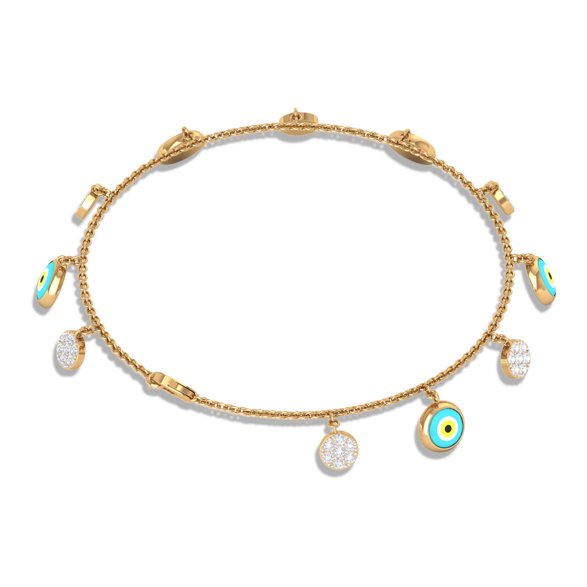 Diamond Evil Eye Chain Charm Bracelet Diamond - ( HI-SI ) - Color and Clarity - Rosec Jewels