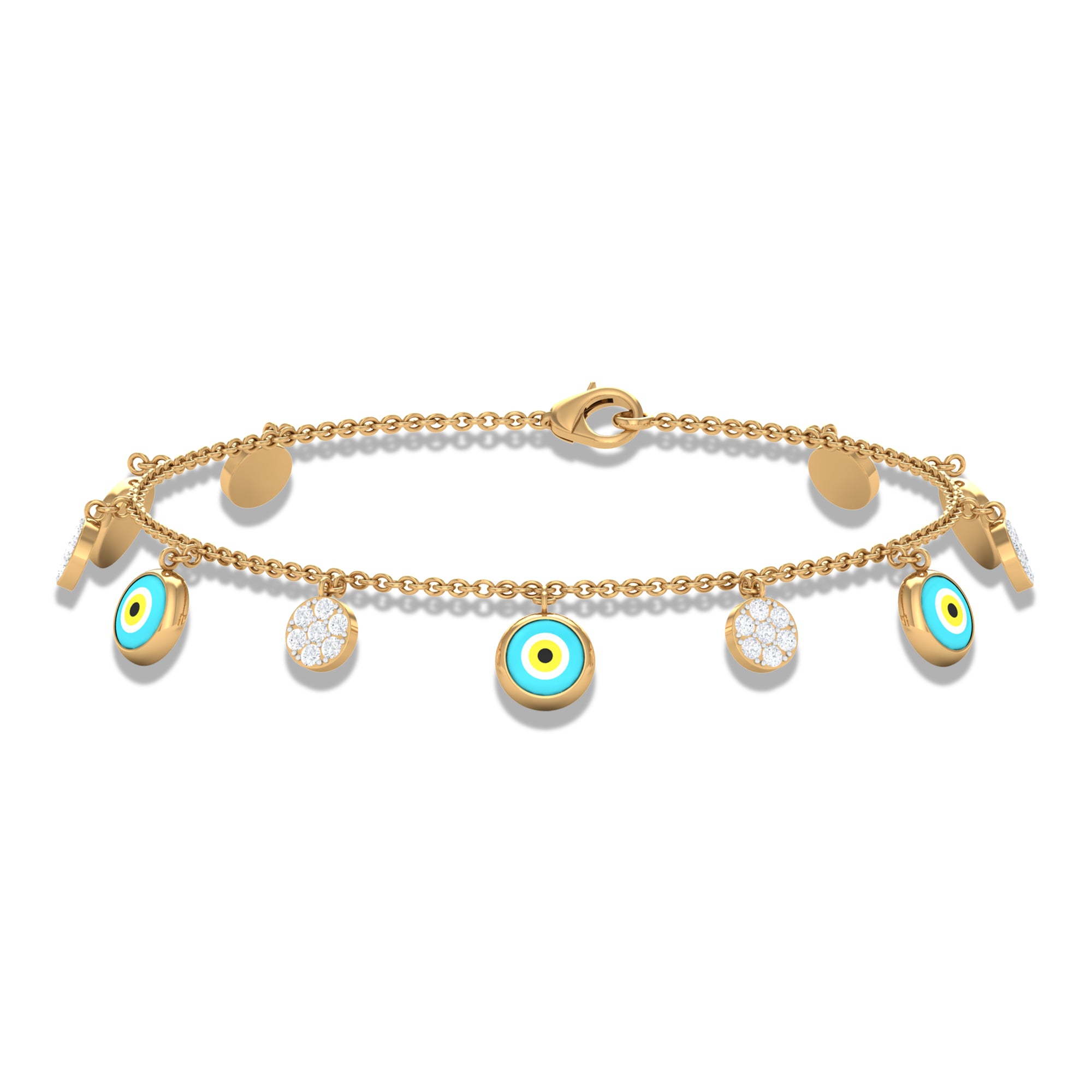 Diamond Evil Eye Chain Charm Bracelet Diamond - ( HI-SI ) - Color and Clarity - Rosec Jewels