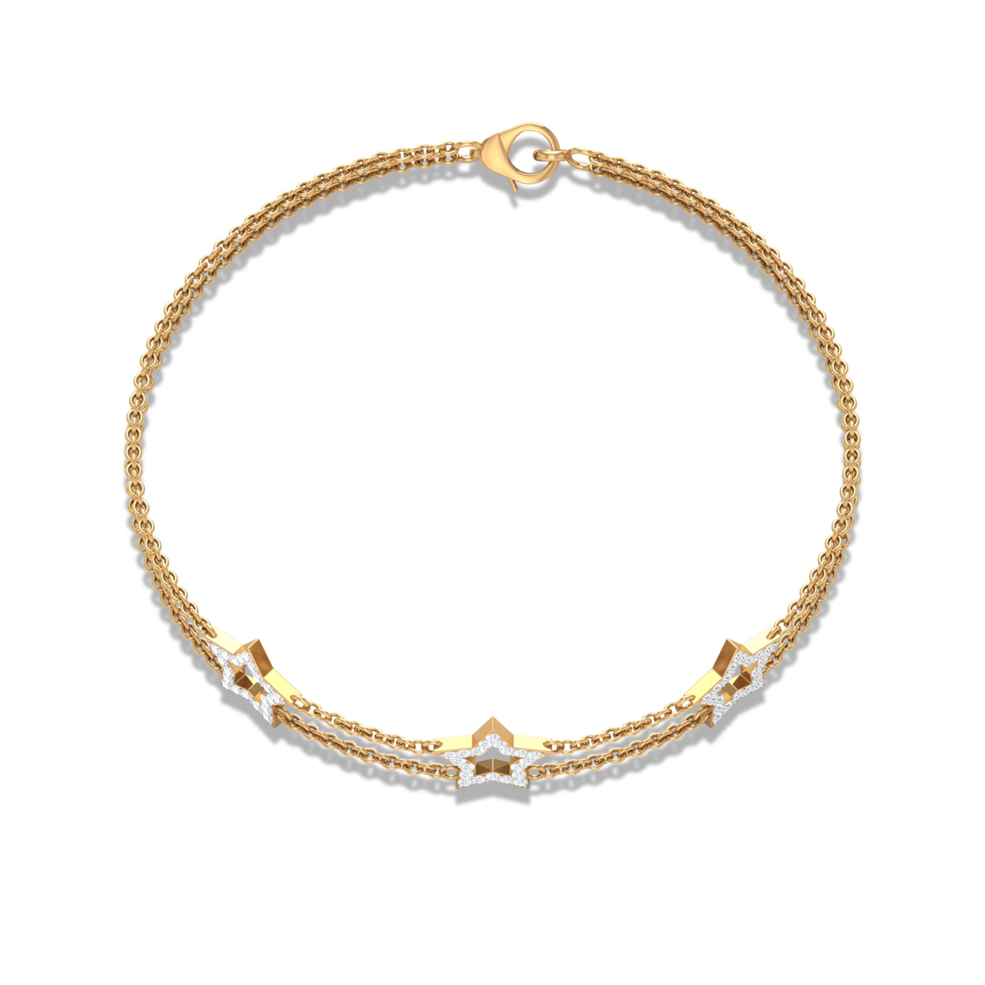 Certified Diamond Star Double Chain Bracelet Diamond - ( HI-SI ) - Color and Clarity - Rosec Jewels