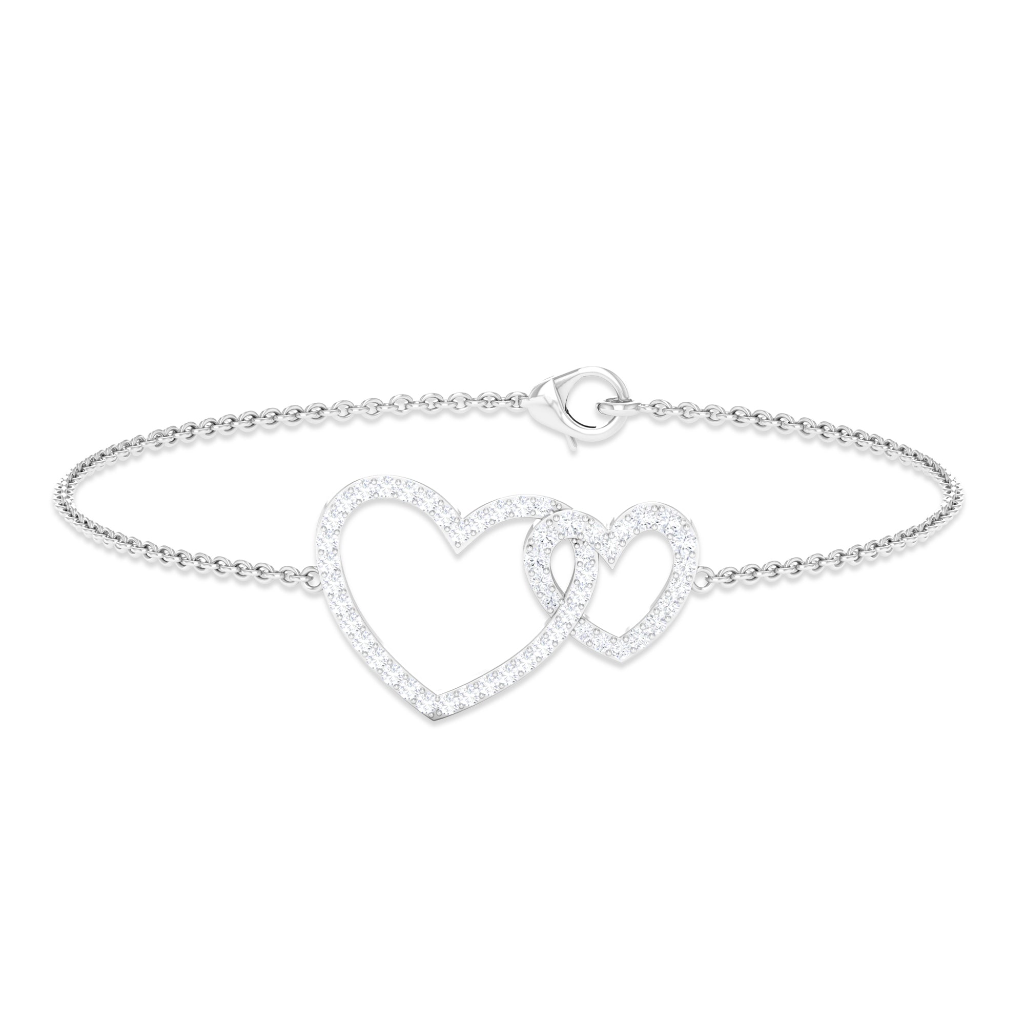 Natural Diamond Interlock Twin Heart Chain Bracelet Diamond - ( HI-SI ) - Color and Clarity - Rosec Jewels