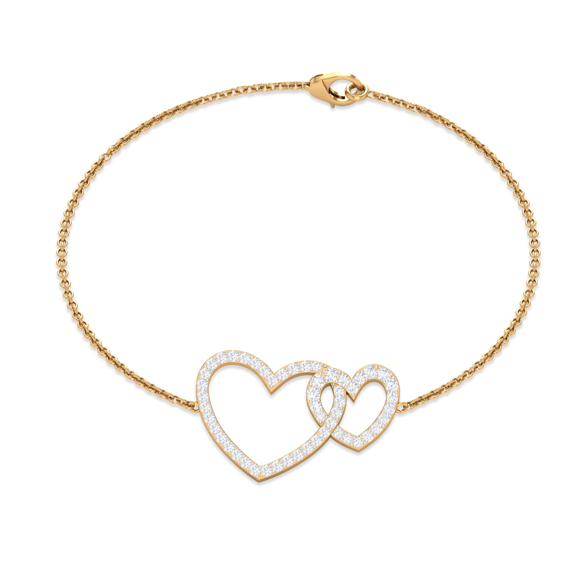 Natural Diamond Interlock Twin Heart Chain Bracelet Diamond - ( HI-SI ) - Color and Clarity - Rosec Jewels