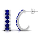 2.25 CT Blue Sapphire and Diamond Half Hoop Earrings Blue Sapphire - ( AAA ) - Quality - Rosec Jewels