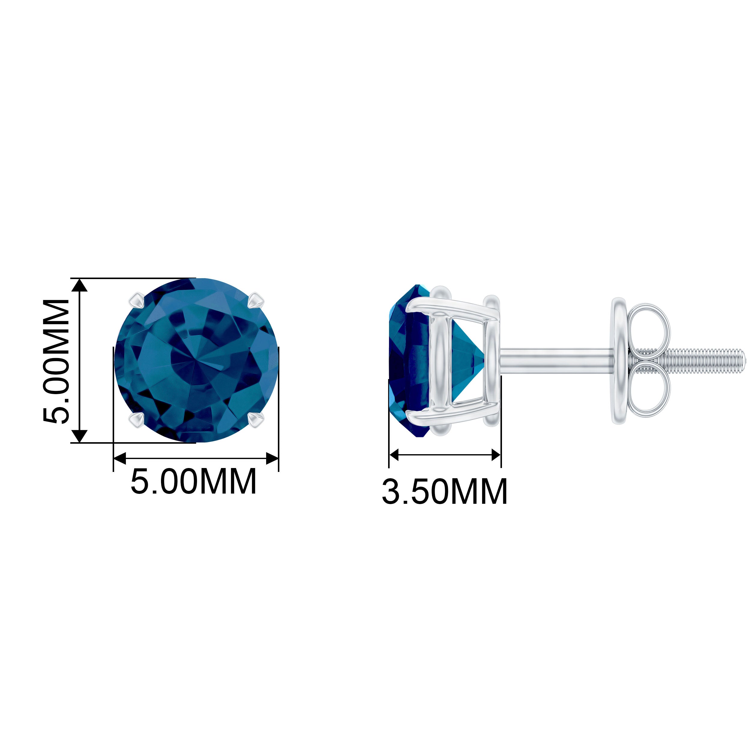 Classic London Blue Topaz Solitaire Stud Earrings London Blue Topaz - ( AAA ) - Quality - Rosec Jewels