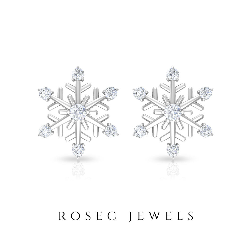 Round Diamond Snowflake Stud Earrings Diamond - ( HI-SI ) - Color and Clarity - Rosec Jewels