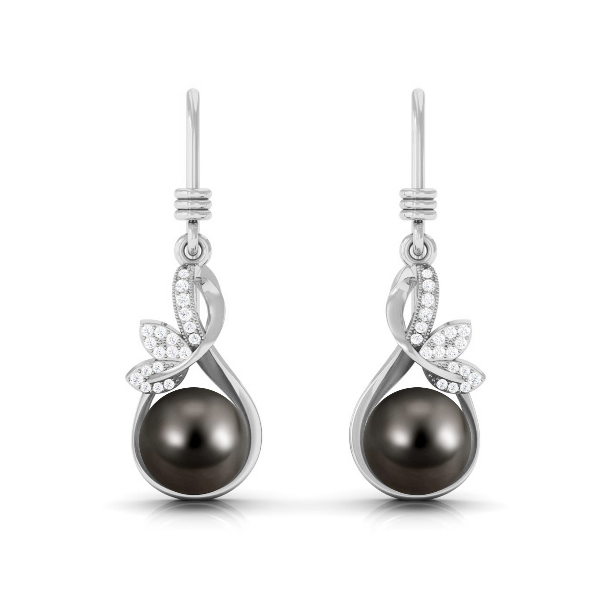 16.25 CT Designer Tahitian Pearl Drop Earrings with Diamond Tahitian pearl - ( AAA ) - Quality - Rosec Jewels