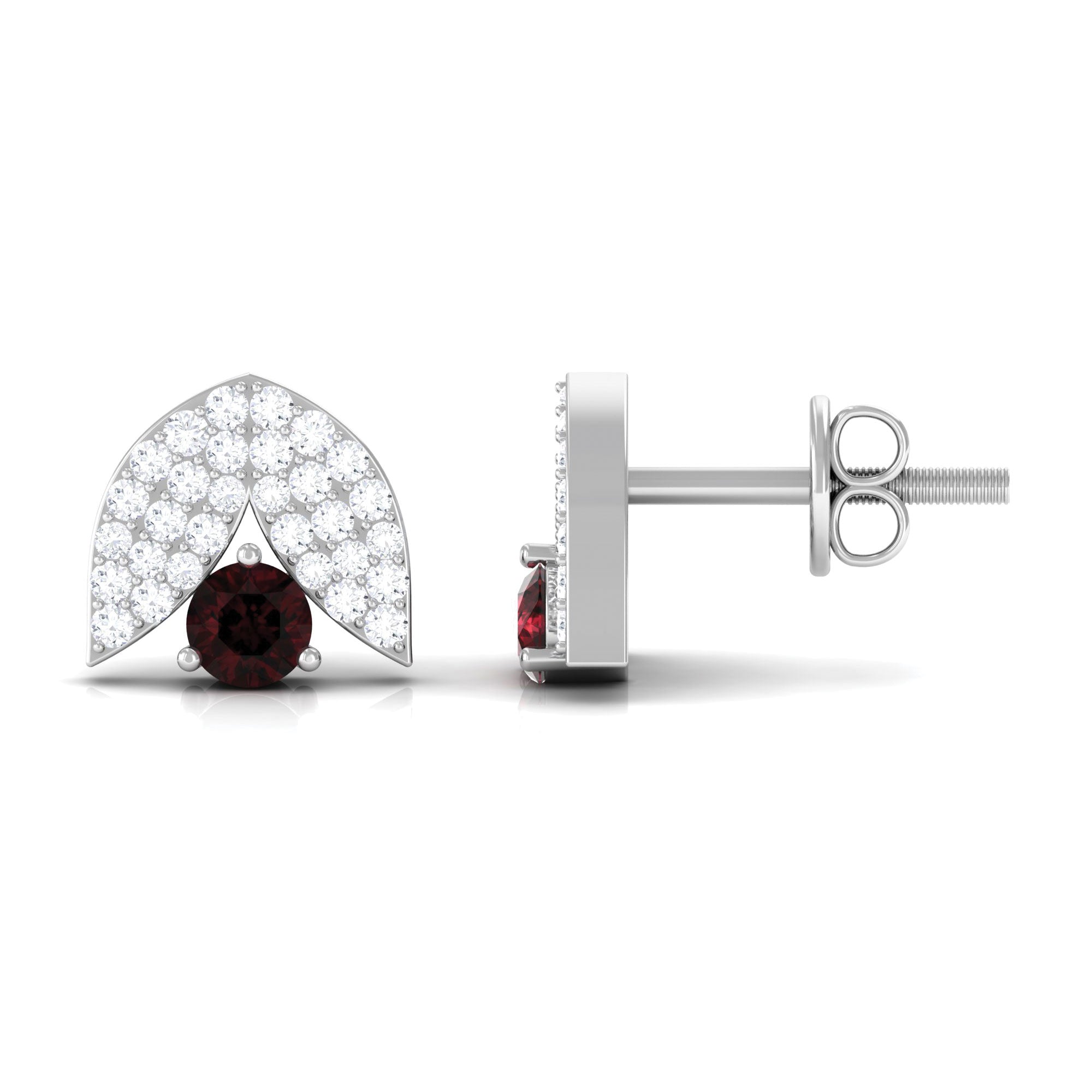 0.75 CT Garnet and Diamond Designer Stud Earrings in Prong Setting Garnet - ( AAA ) - Quality - Rosec Jewels