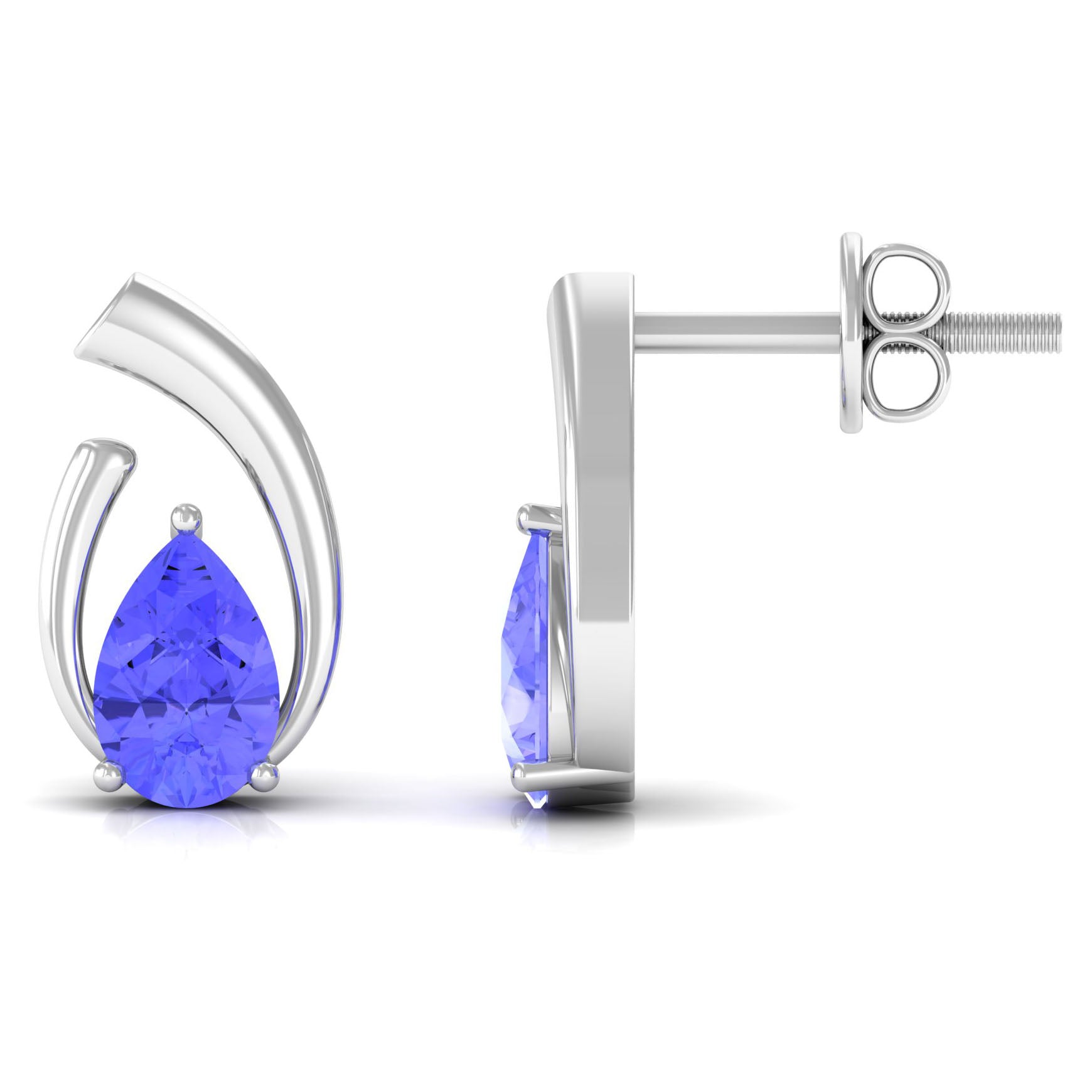 Real Tanzanite Solitaire Teardrop Stud Earrings Tanzanite - ( AAA ) - Quality - Rosec Jewels