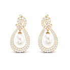 Freshwater Pearl Bridal Dangle Earrings with Moissanite Accent Freshwater Pearl - ( AAA ) - Quality - Rosec Jewels