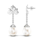 Natural Freshwater Pearl Dangle Earrings in Bead Set Freshwater Pearl - ( AAA ) - Quality - Rosec Jewels