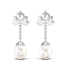 Natural Freshwater Pearl Dangle Earrings in Bead Set Freshwater Pearl - ( AAA ) - Quality - Rosec Jewels