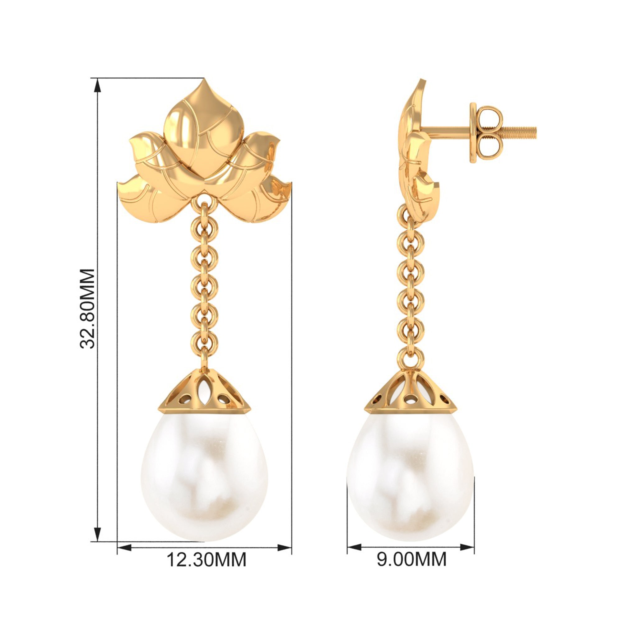 Natural Freshwater Pearl Dangle Earrings in Bead Set Freshwater Pearl - ( AAA ) - Quality - Rosec Jewels