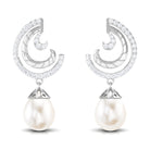 Freshwater Pearl Drop Earrings with Diamond Freshwater Pearl - ( AAA ) - Quality - Rosec Jewels