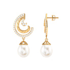 Freshwater Pearl Drop Earrings with Diamond Freshwater Pearl - ( AAA ) - Quality - Rosec Jewels