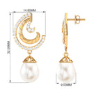 Freshwater Pearl Drop Earrings with Diamond Freshwater Pearl - ( AAA ) - Quality - Rosec Jewels