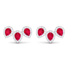 1.75 CT Created Ruby and Diamond Halo 3 Stone Earrings Lab Created Ruby - ( AAAA ) - Quality - Rosec Jewels