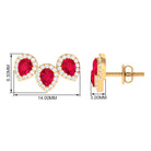 1.75 CT Created Ruby and Diamond Halo 3 Stone Earrings Lab Created Ruby - ( AAAA ) - Quality - Rosec Jewels