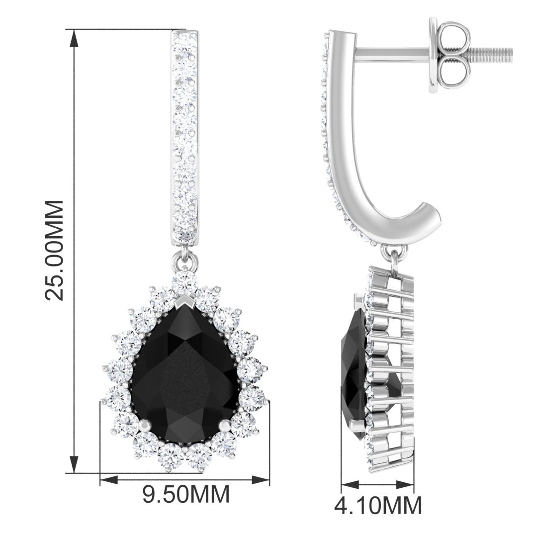 3.25 CT Black Spinel Bridal Teardrop Earrings with Moissanite Black Spinel - ( AAA ) - Quality - Rosec Jewels