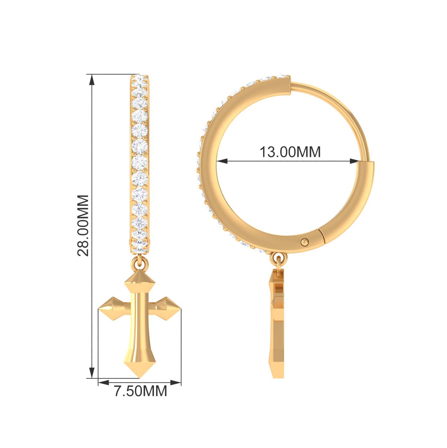 1/2 CT Gold and Diamond Cross Drop Hoop Earrings Diamond - ( HI-SI ) - Color and Clarity - Rosec Jewels