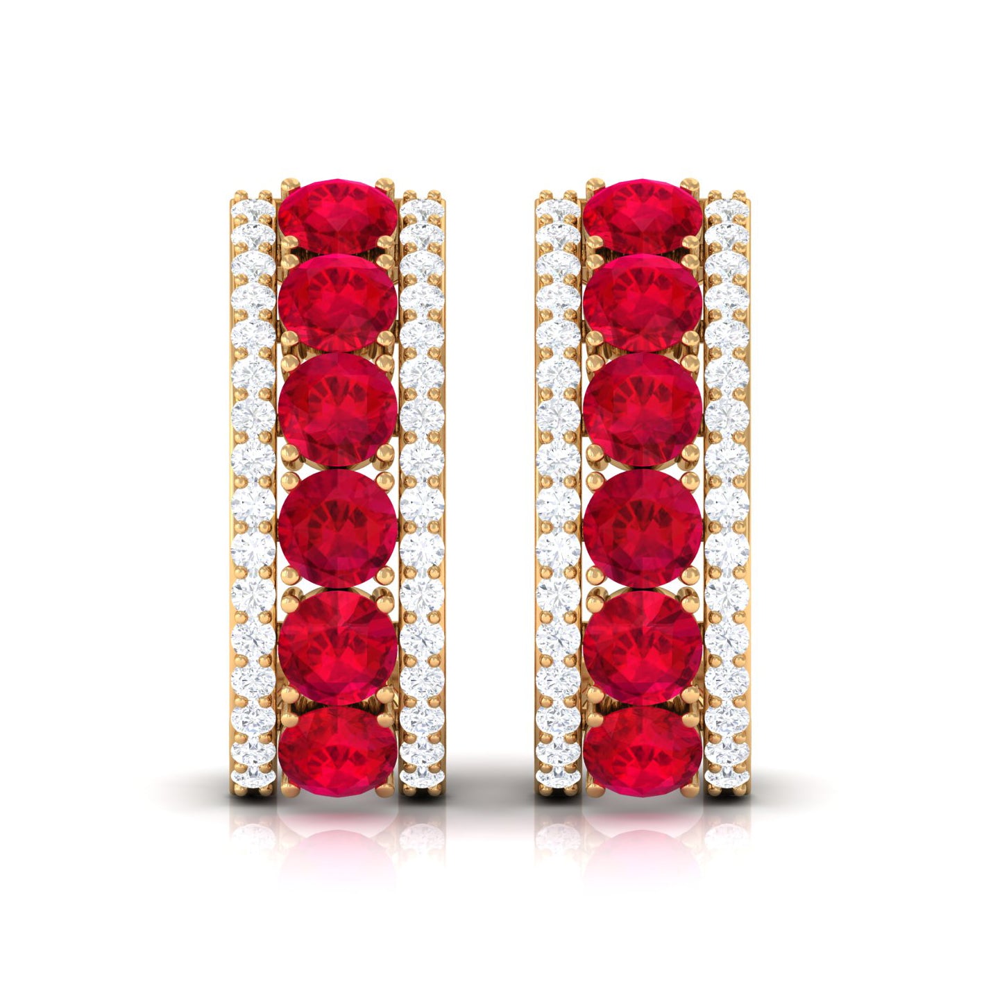 Created Ruby J Hoop Earrings with Diamond Accent Lab Created Ruby - ( AAAA ) - Quality - Rosec Jewels