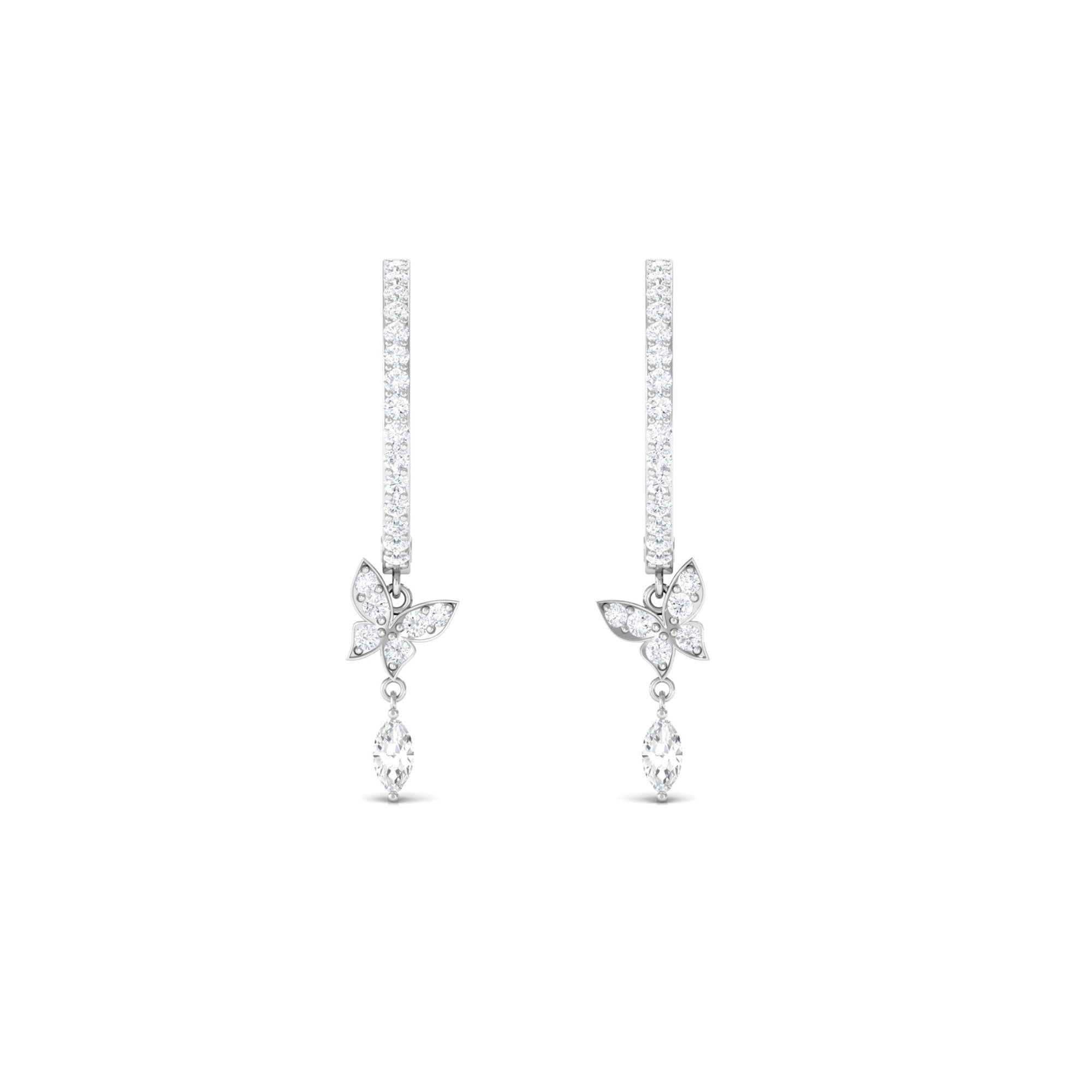 3/4 CT Diamond Butterfly Drop Earrings with Hoop Diamond - ( HI-SI ) - Color and Clarity - Rosec Jewels