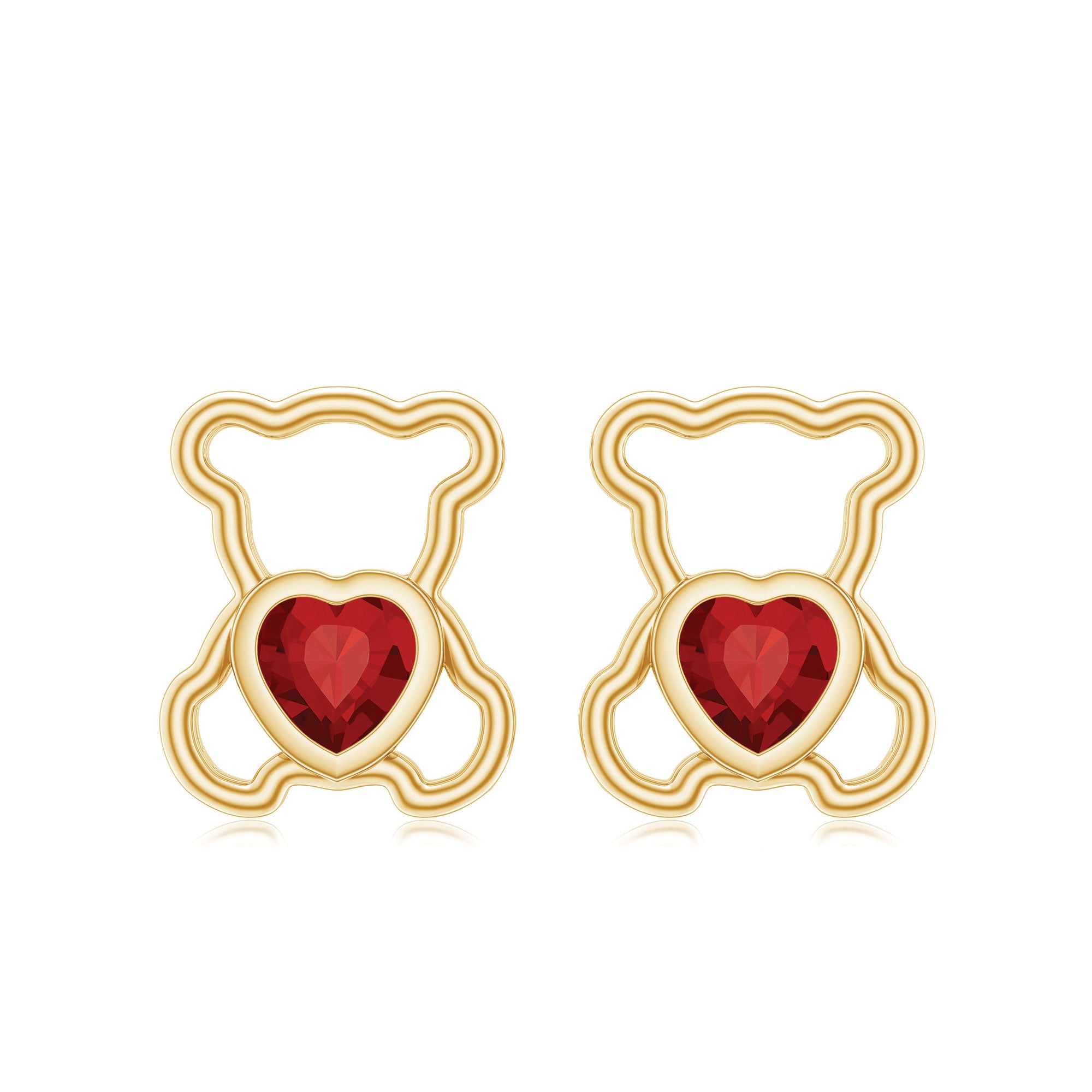 1 CT Heart Shape Created Ruby Teddy Stud Earrings Lab Created Ruby - ( AAAA ) - Quality - Rosec Jewels