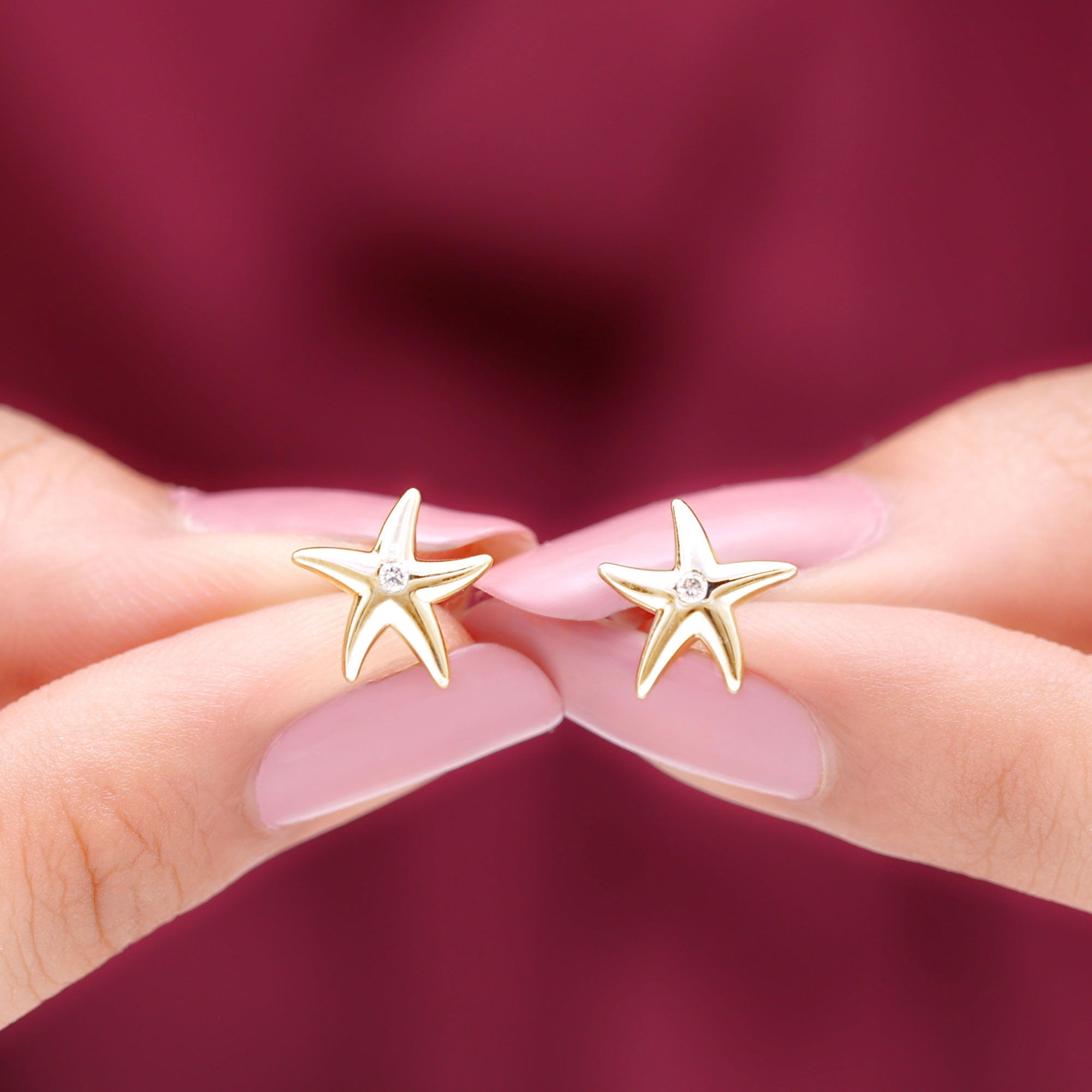 Diamond Starfish Stud Earrings for Women Diamond - ( HI-SI ) - Color and Clarity - Rosec Jewels