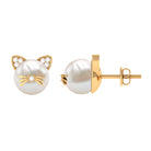 15 CT Freshwater Pearl and Diamond Kitten Stud Earrings Freshwater Pearl - ( AAA ) - Quality - Rosec Jewels