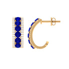 2 CT Created Blue Sapphire and Diamond J Hoop Earrings Lab Created Blue Sapphire - ( AAAA ) - Quality - Rosec Jewels