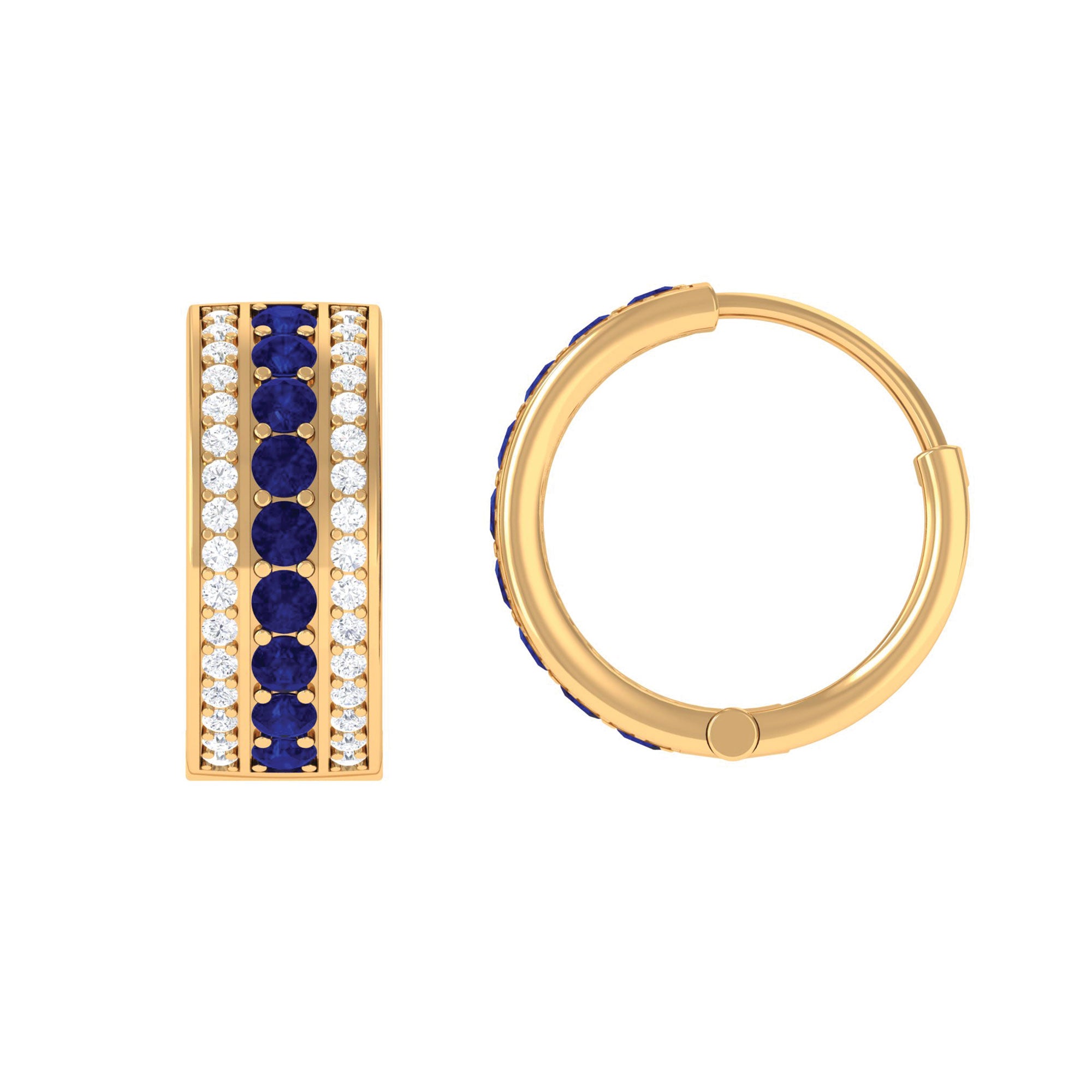 1.50 CT Blue Sapphire and Diamond Statement Hoop Earrings Blue Sapphire - ( AAA ) - Quality - Rosec Jewels