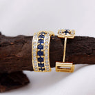 1.50 CT Blue Sapphire and Diamond Statement Hoop Earrings Blue Sapphire - ( AAA ) - Quality - Rosec Jewels