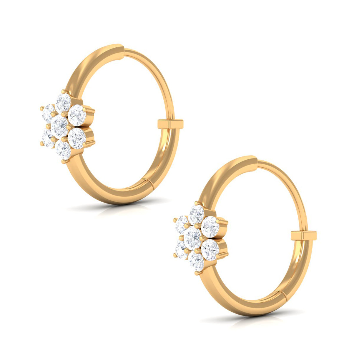 Floral Hoop Earrings with Diamond Diamond - ( HI-SI ) - Color and Clarity - Rosec Jewels