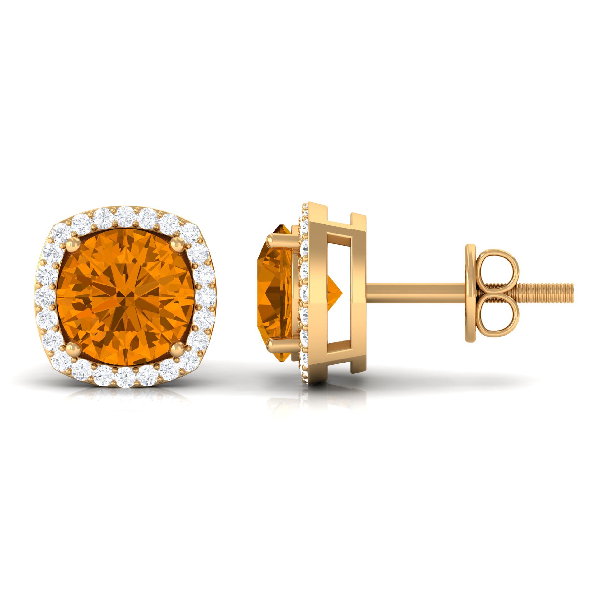 2.5 CT Round Shape Citrine and Diamond Halo Stud Earring Citrine - ( AAA ) - Quality - Rosec Jewels